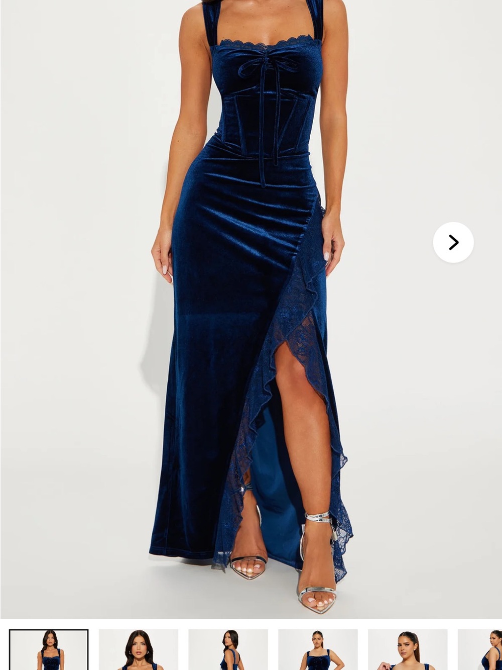 Fashion Nova Velvet Corset Maxi Dress in Navy